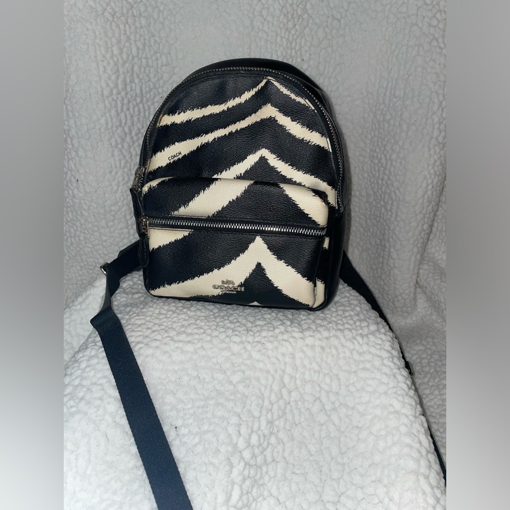 COACH Signature Mini Charlie Zebra Print Backpack black chalk